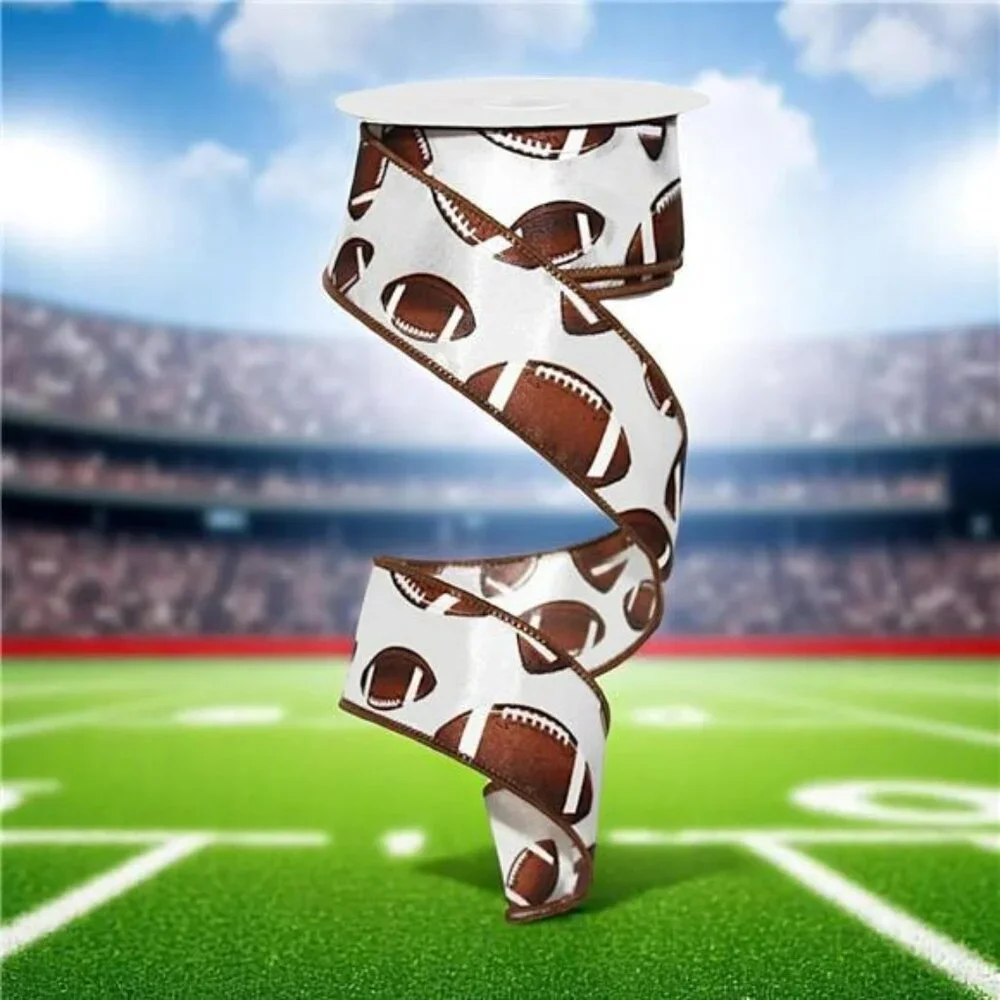 Football Ribbon 1 5 Inch Wired Edge 10 Yards Sports Gift Wrapping Wreath Crafts